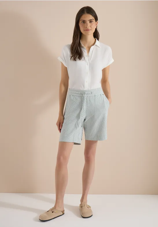 Gestreifte Seersucker-Shorts mit Weitem Bein