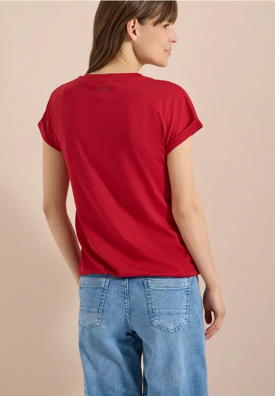 Kurzarmshirt mit geschlitztem Rundhalsausschnitt