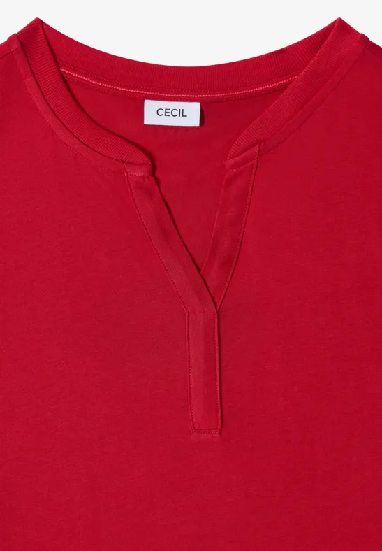 Kurzarmshirt mit geschlitztem Rundhalsausschnitt