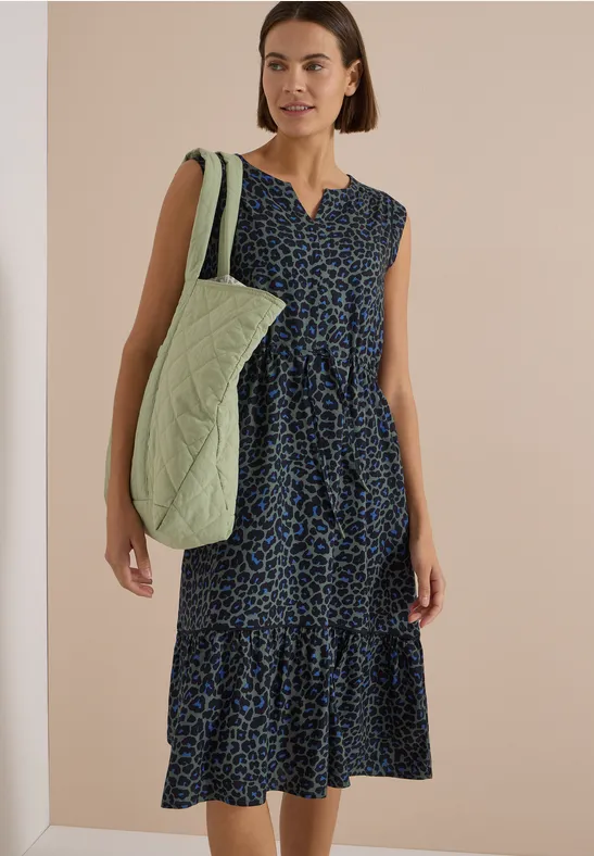 Midi-Kleid mit Leoprint und Tunnelzug