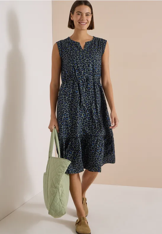 Midi-Kleid mit Leoprint und Tunnelzug