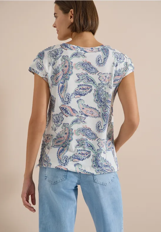 Oberteil mit Paisley-Print und U-Boot-Ausschnitt