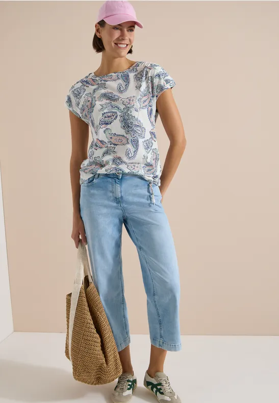 Oberteil mit Paisley-Print und U-Boot-Ausschnitt
