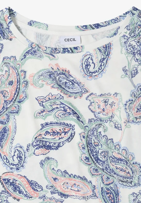 Oberteil mit Paisley-Print und U-Boot-Ausschnitt
