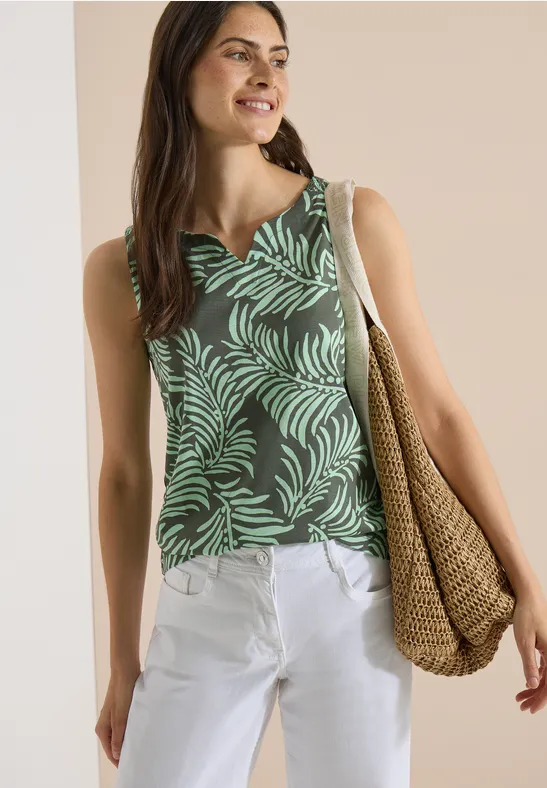 Zweifarbiges Top mit Split Neck