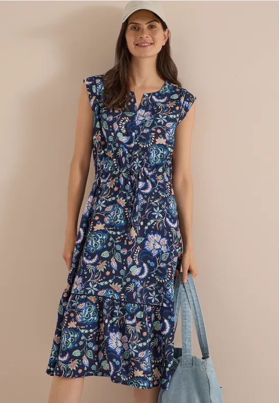 Geblümtes Midikleid mit Split-Neck