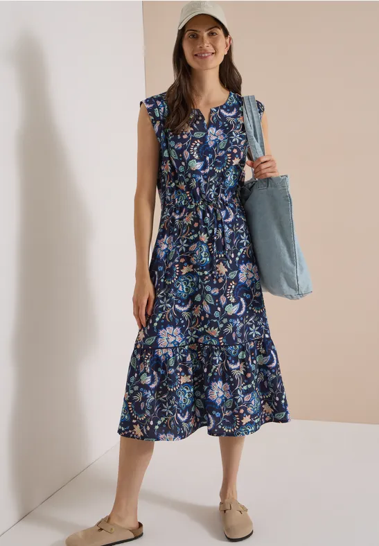 Geblümtes Midikleid mit Split-Neck