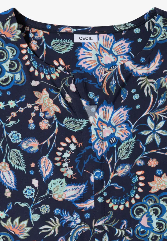 Geblümtes Midikleid mit Split-Neck