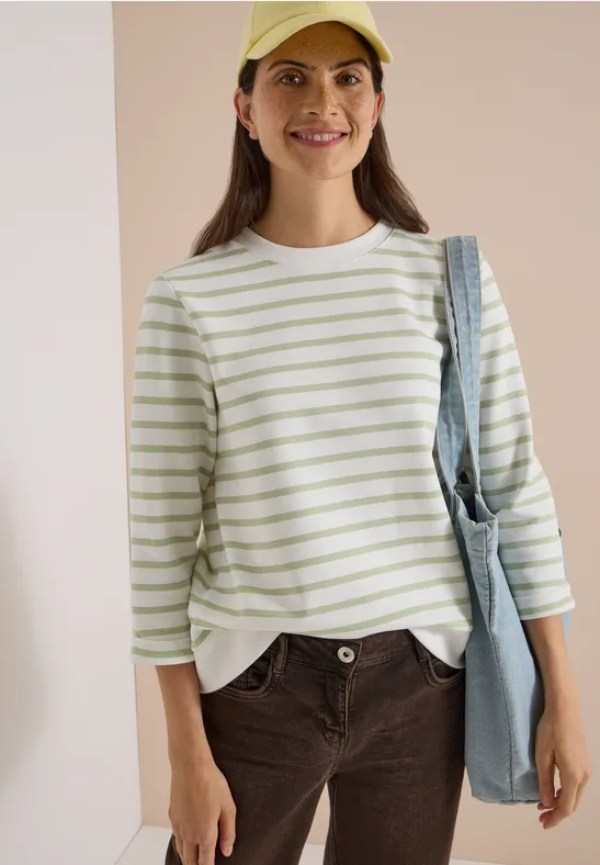 Gestreiftes Baumwoll-Sweatshirt mit 3/4-Arm