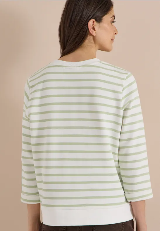 Gestreiftes Baumwoll-Sweatshirt mit 3/4-Arm