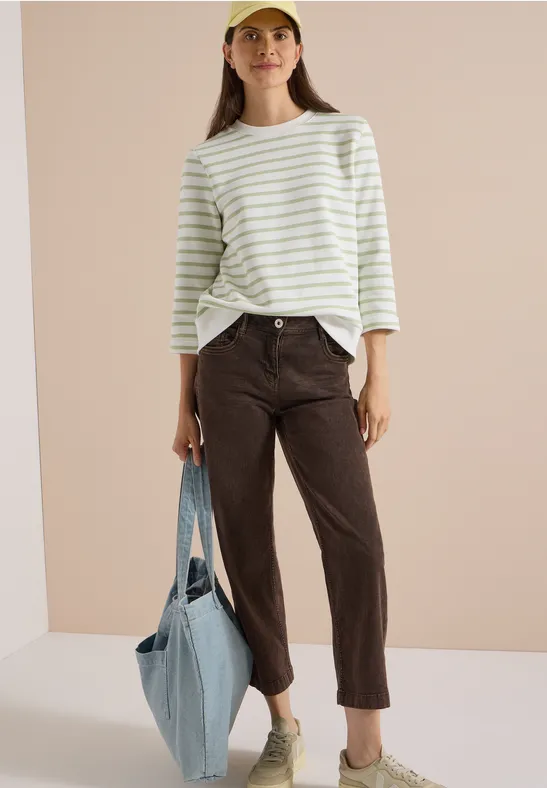 Gestreiftes Baumwoll-Sweatshirt mit 3/4-Arm