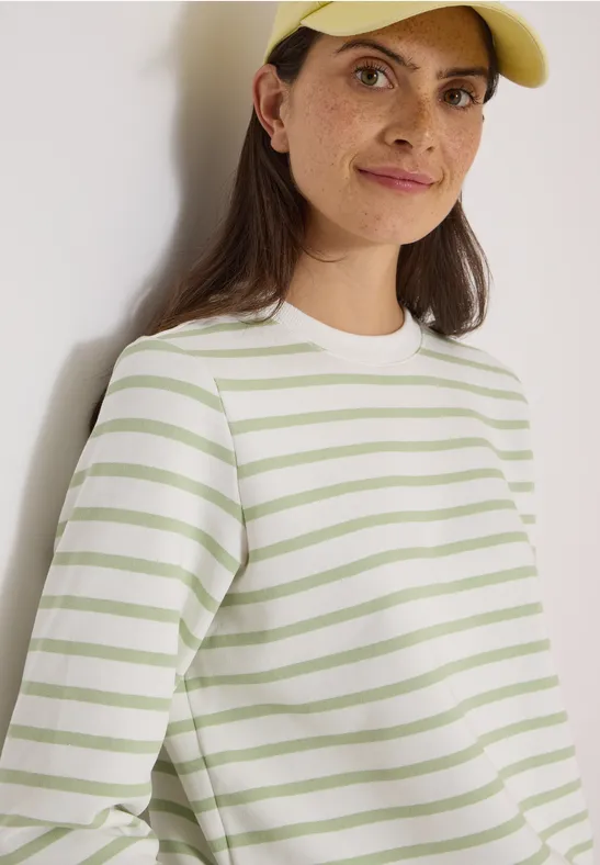 Gestreiftes Baumwoll-Sweatshirt mit 3/4-Arm