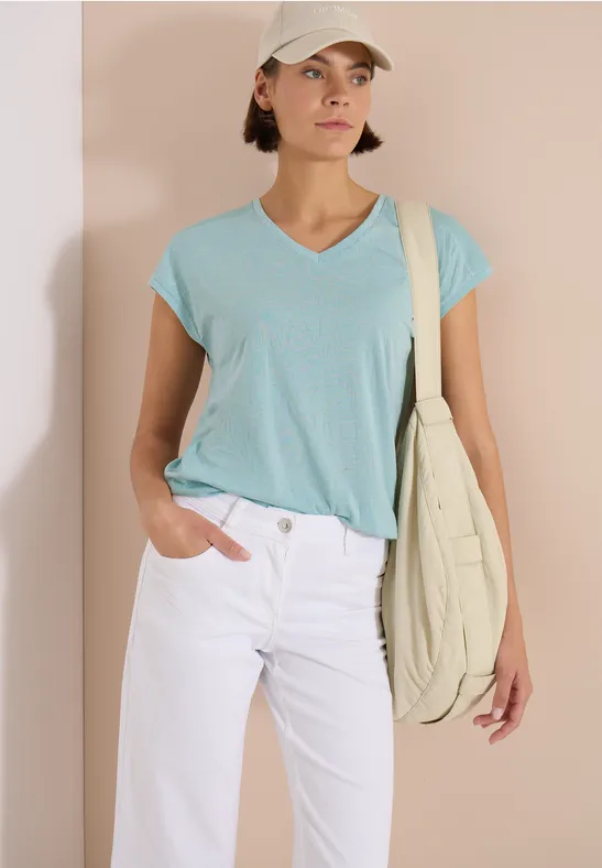 V-Ausschnitt T-Shirt mit Ausbrennermuster