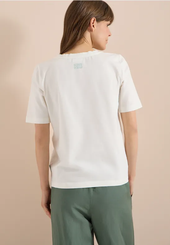 Lässiges Rundhals-T-Shirt mit gemusterter Tasche