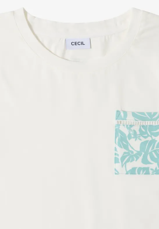 Lässiges Rundhals-T-Shirt mit gemusterter Tasche
