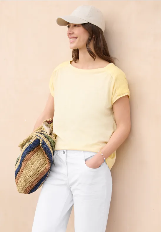 Slub-Jersey T-Shirt mit U-Boot-Ausschnitt