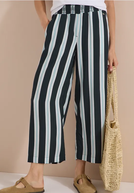 Gestreifte High-Waist Wide-Leg Culotte