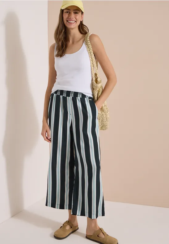Gestreifte High-Waist Wide-Leg Culotte