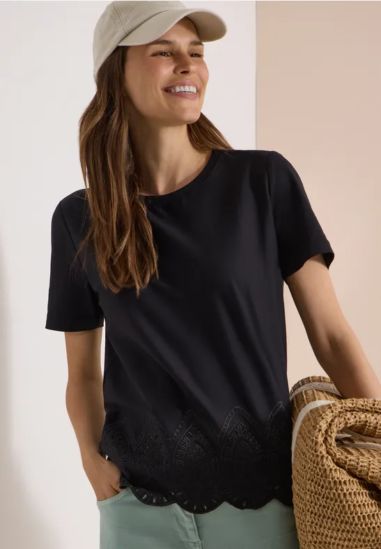 T-Shirt mit besticktem Saum