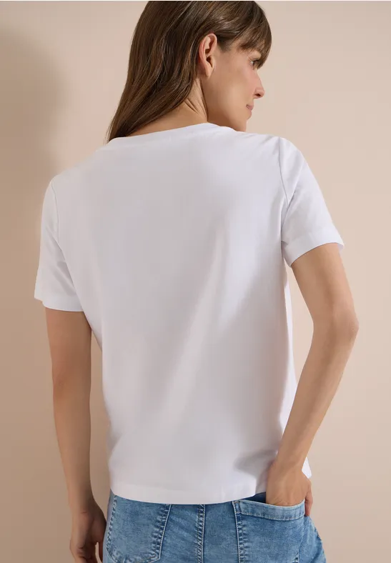 Baumwoll-Shirt mit Lochstickerei-Saum