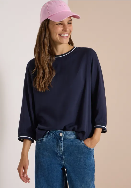 Lockeres 3/4-Arm Blusenshirt mit Paspeln