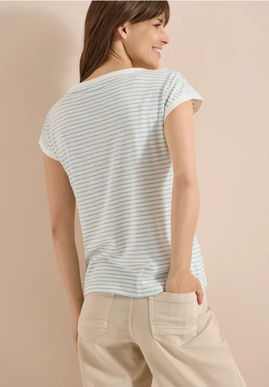 Gestreiftes T-Shirt mit U-Boot-Ausschnitt