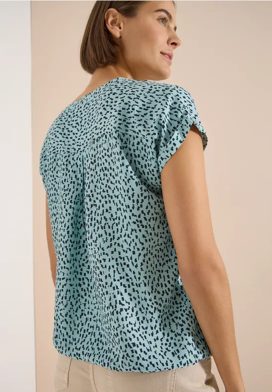 Minimalprint-Bluse mit geschlitztem Ausschnitt