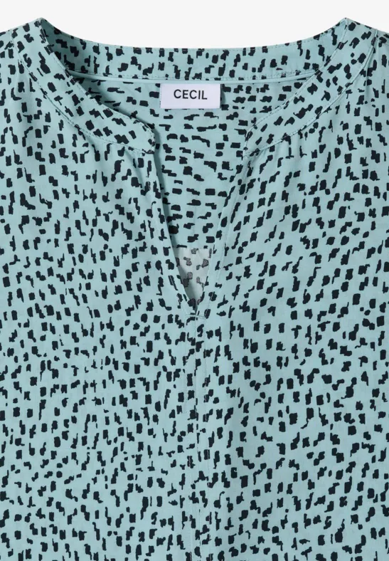 Minimalprint-Bluse mit geschlitztem Ausschnitt
