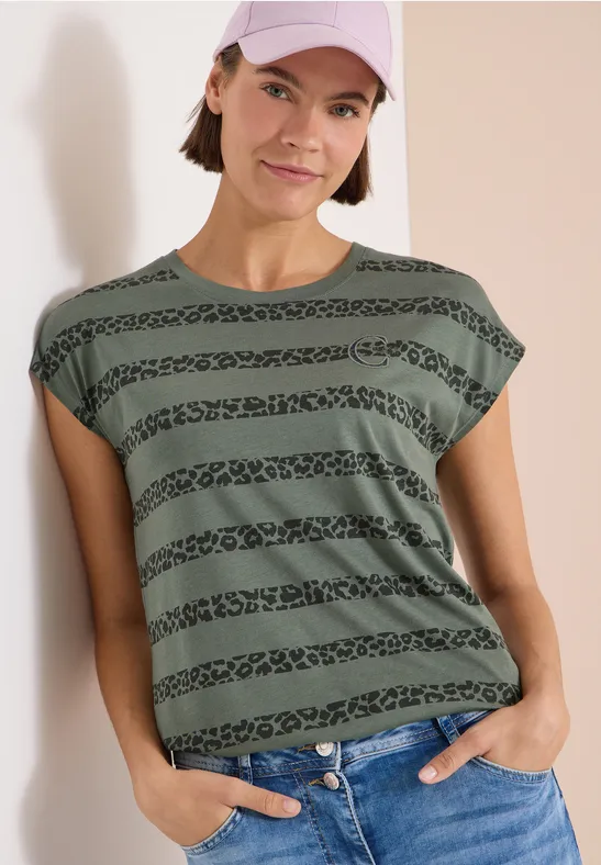 T-Shirt mit Rundhalsausschnitt und Leo-Streifen