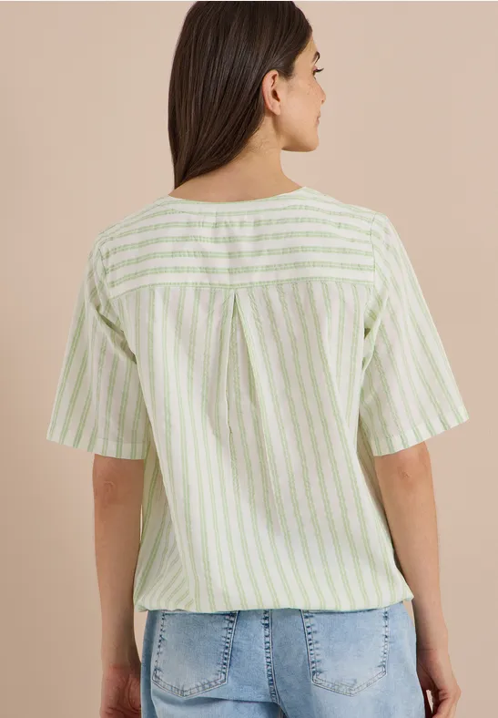 Gestreifte Baumwollbluse mit Split-Neck