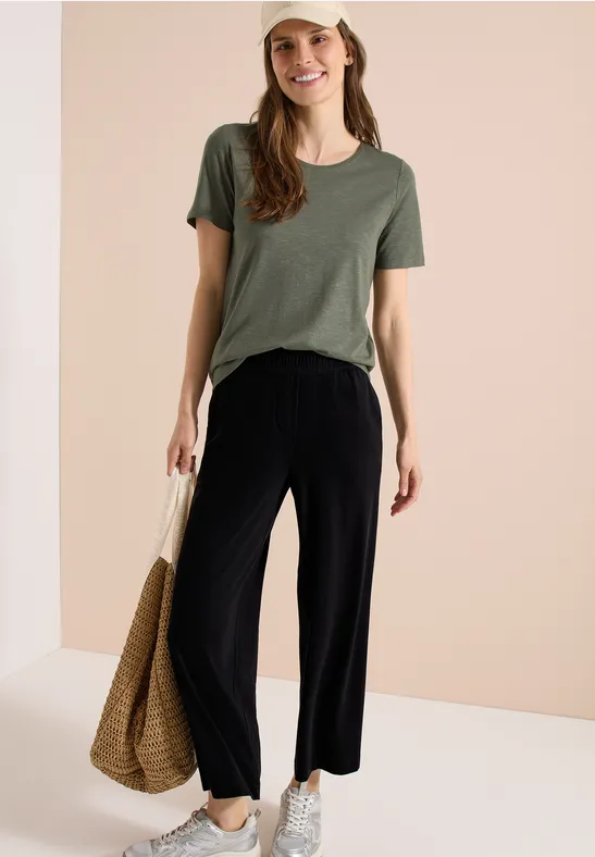 High-Waist Jerseyhose mit weitem Bein