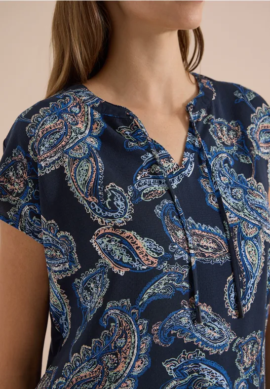 Paisley-Bluse mit Split-Neck