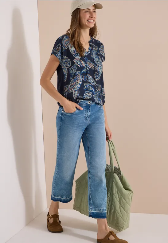 Paisley-Bluse mit Split-Neck
