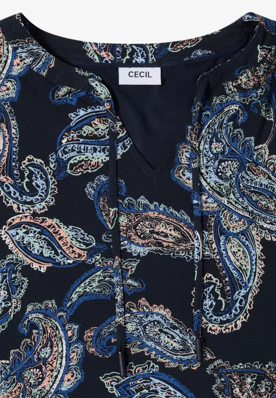 Paisley-Bluse mit Split-Neck