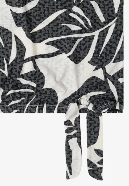 T-Shirt mit Blättermuster und Knotendetail