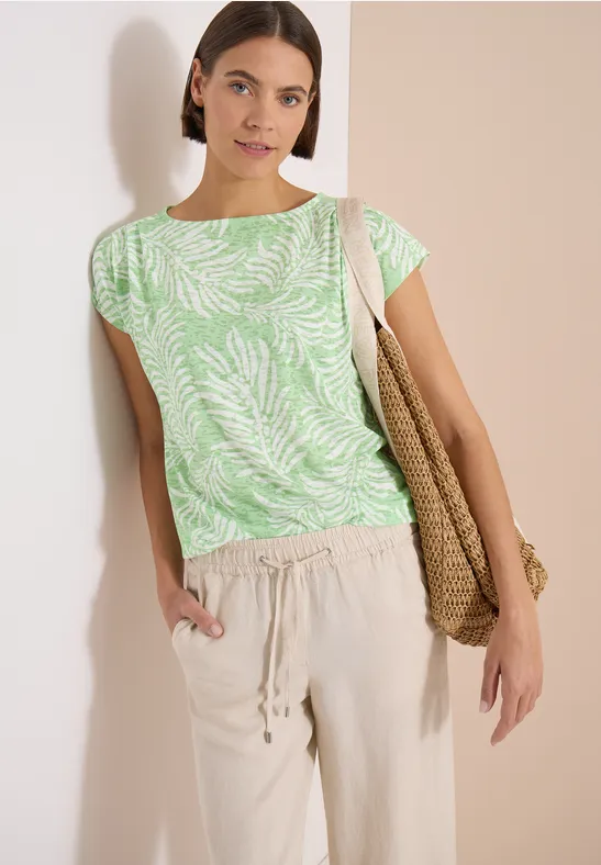 T-Shirt mit Blätterprint in Ausbrenner-Optik