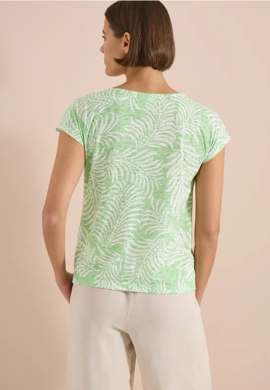 T-Shirt mit Blätterprint in Ausbrenner-Optik