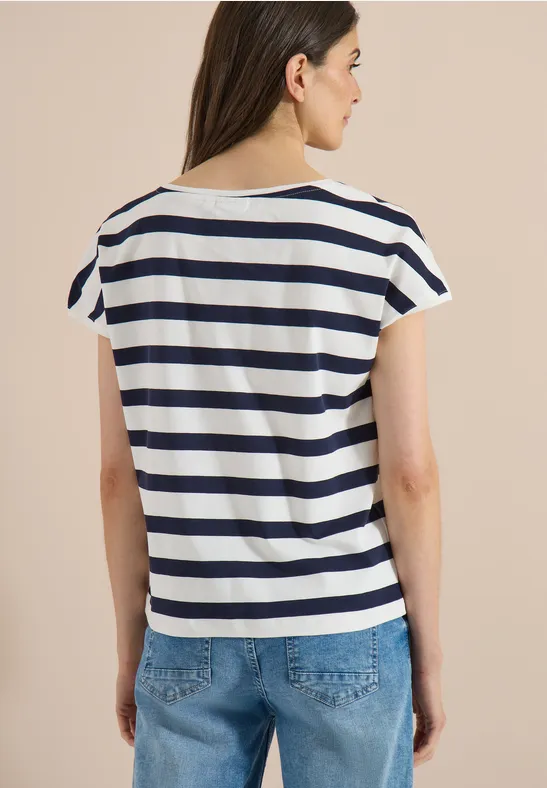 Gestreiftes Baumwollshirt mit Bootausschnitt