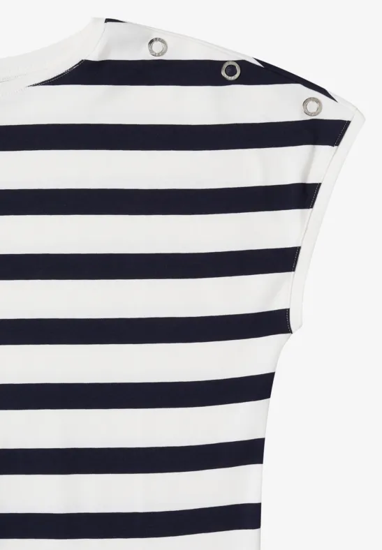 Gestreiftes Baumwollshirt mit Bootausschnitt
