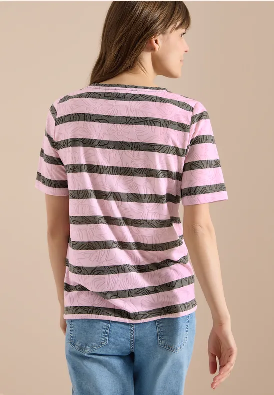 Streifen-T-Shirt mit floralem Ausbrenner