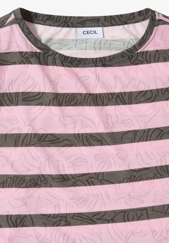 Streifen-T-Shirt mit floralem Ausbrenner