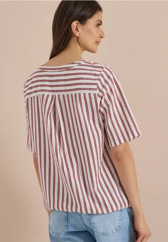 Gestreifte Halbarm-Bluse mit Split-Neck