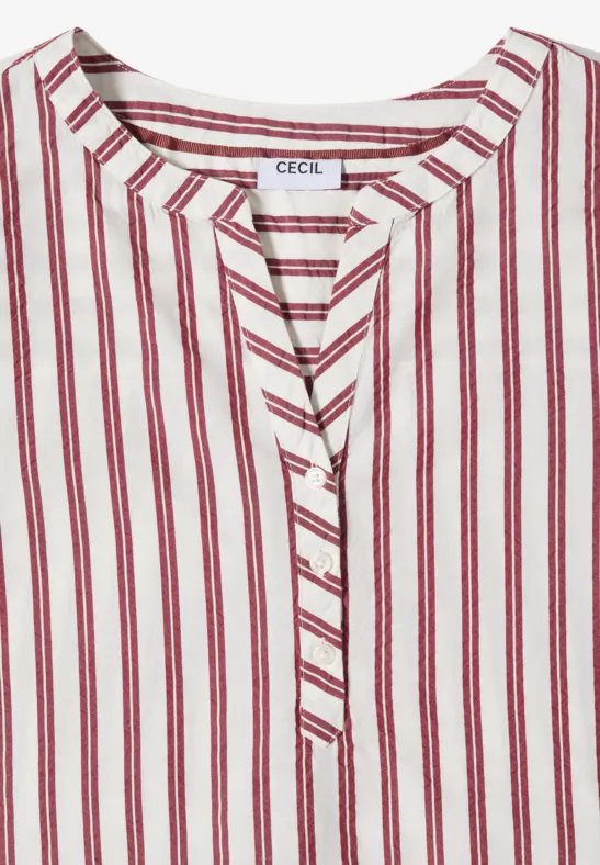 Gestreifte Halbarm-Bluse mit Split-Neck