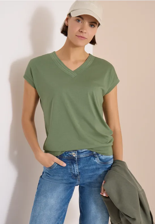 Lässiges V-Ausschnitt Kurzarmshirt
