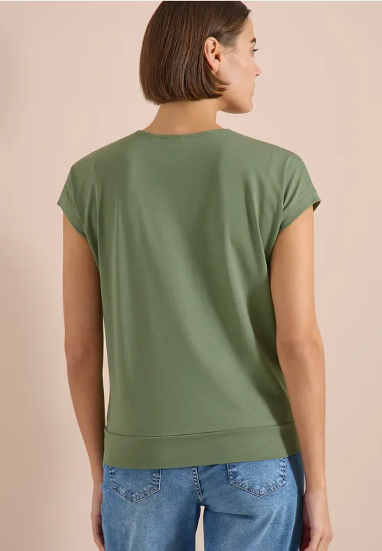 Lässiges V-Ausschnitt Kurzarmshirt