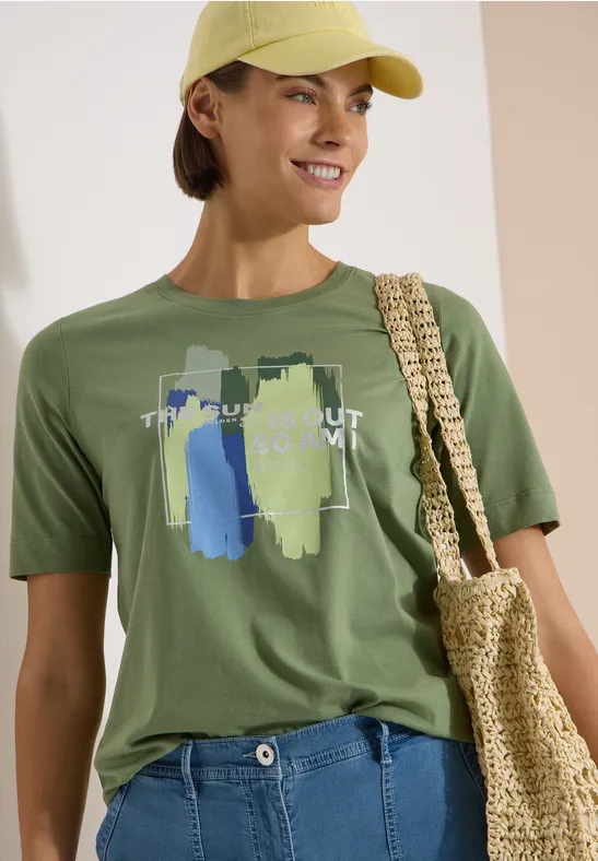 Rundhals-Shirt mit künstlerischem Print