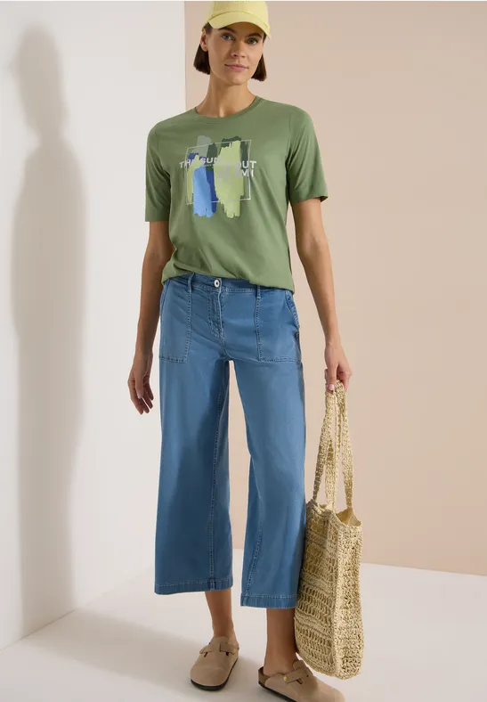 Rundhals-Shirt mit künstlerischem Print