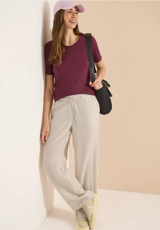 Strukturierte High-Waist-Hose mit geradem Bein