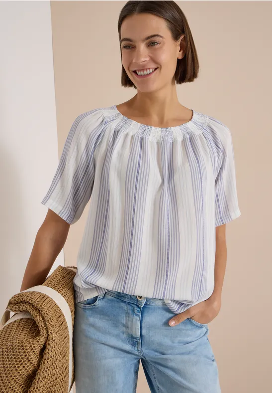 Gestreifte Viskose-Bluse mit Carmen-Ausschnitt