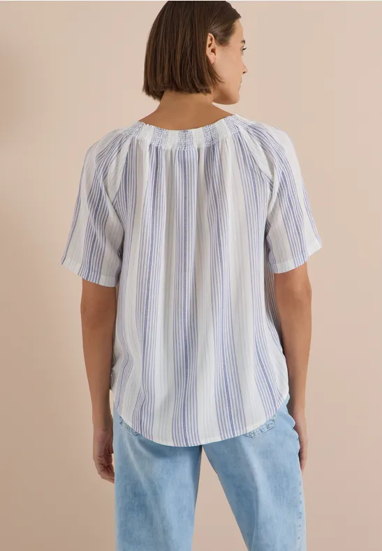 Gestreifte Viskose-Bluse mit Carmen-Ausschnitt